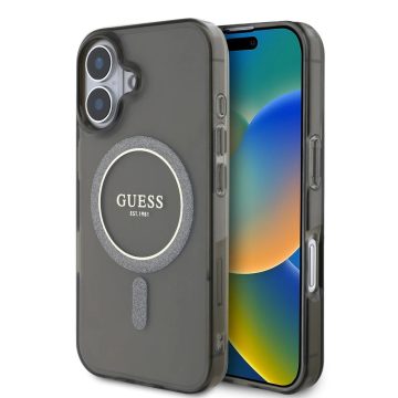   Apple iPhone 16 Guess (GUHMP16SHFGEREK) IML Glitter Circle MagSafe hátlapi tok, Fekete