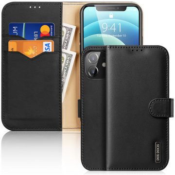   Apple iPhone 12 Mini Dux Ducis Hivo bőr wallet típusú flip tok, Fekete